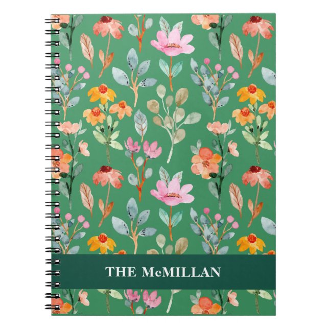 Söt Färgfärgat blommönster med vattenfärg Anteckningsbok (Framsidan)