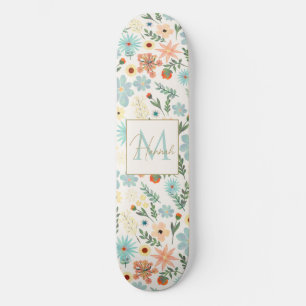Söt Färgfull Ditsy-Blommigt Vitdesign Mini Skateboard Bräda 18,5 Cm