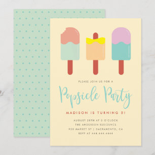 Söt färgfull Popsicle Party, sommarfödelsedag Inbjudningar