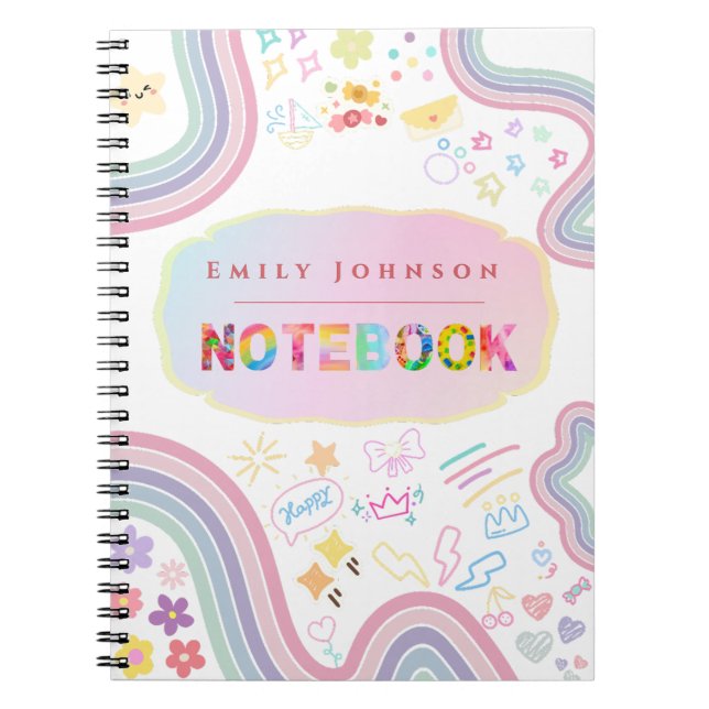 Söt Färgglad Barn Namn Ljus Regnbågsfärger Anteckningsbok (Framsidan)