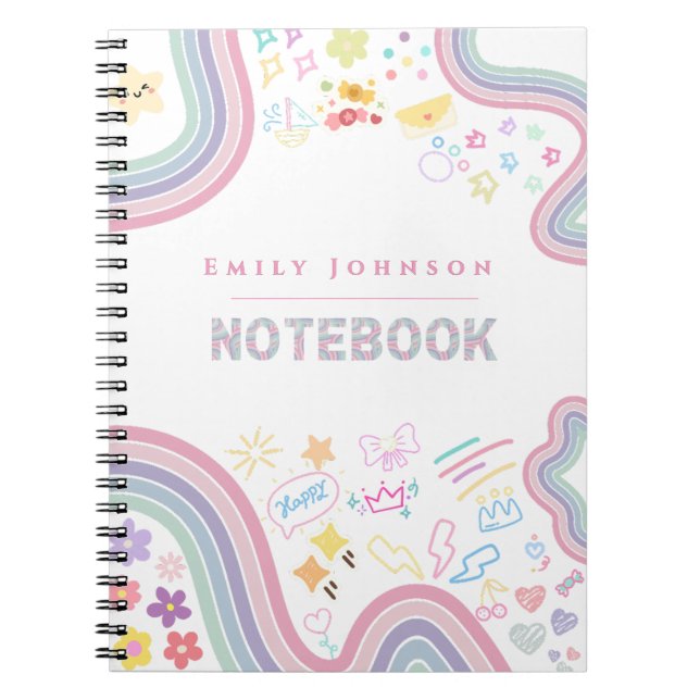 Söt Färgglad Barn Namn Ljus Regnbågsfärger Anteckningsbok (Framsidan)