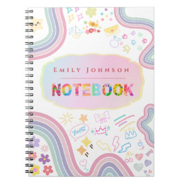 Söt Färgglad Barnnamn Ljus Regnbågsfärger Anteckningsbok