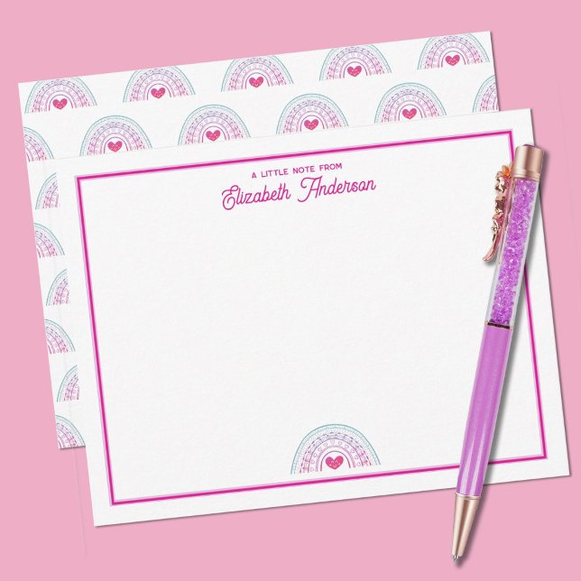 Söt färgglad boho-regnbåge flickpapper anteckningskort (A cute boho rainbow girls note card. Personalize it with your name)