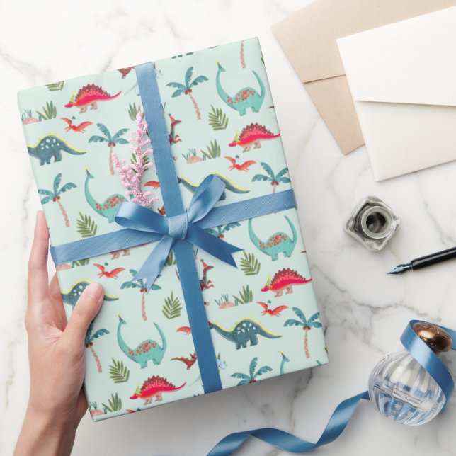Söt färgglad dinosaurie för barn - Inpackningspapp Presentpapper (Gifting)