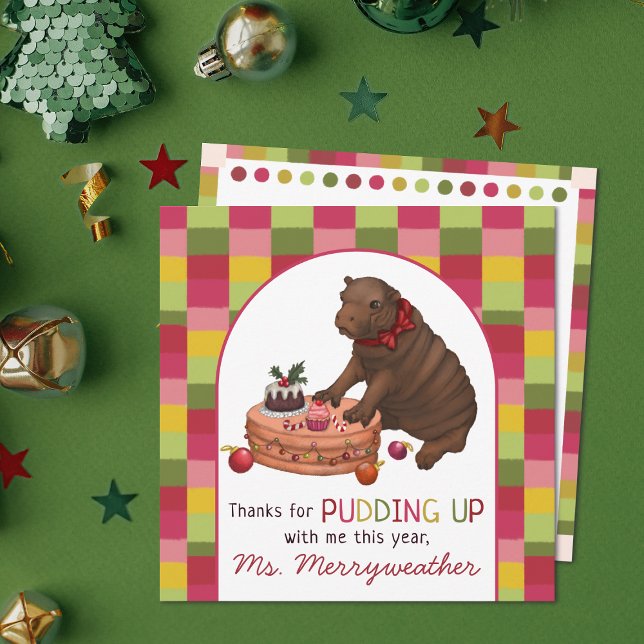 Söt färgglad dvärgflodhäst Lärarens dag  Julkort (Skapare uppladdad)