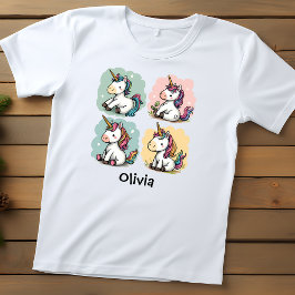 Söt Färgglad Enhörning Klotter Barn T-shirt