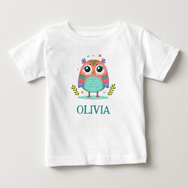Söt färgglad fantasifull babyuggla t shirt (Framsida)