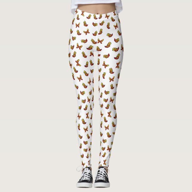 Söt färgglad fjärilsutskrift på vit bakgrund leggings (Framsida)