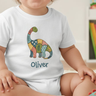 Söt färgglad lapptäcke dinosaurie t shirt
