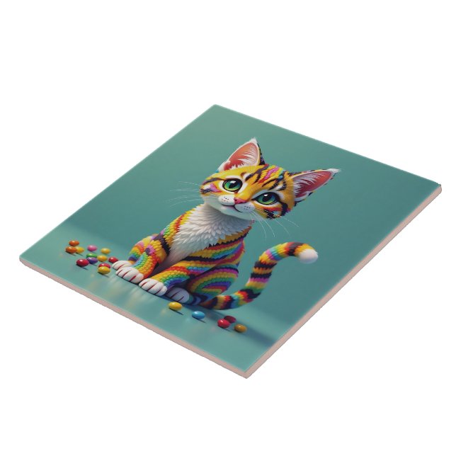 Söt färgglad Margay-godis-katt Kakelplatta (Sidan)