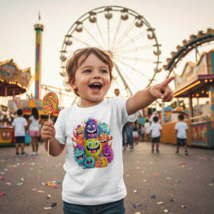 Söt Färgglad Monsterkullar Babytröja T Shirt