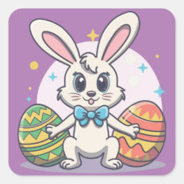 Söt färgglad påskharen ägg fyrkantig dekal fyrkantigt klistermärke