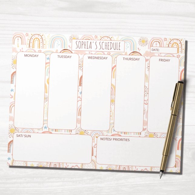 Söt Färgglad Regnbåge Abstrakt Veckoschema Anteckningsblock (In situ)