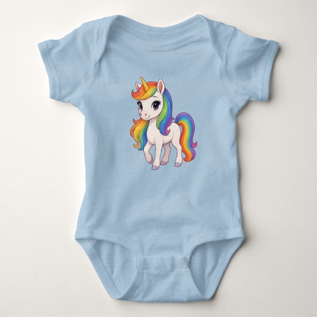Söt, färgglad regnbåge enhörning baby body t shirt (Framsida)