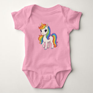 Söt, färgglad regnbåge enhörning baby bodysuit t shirt