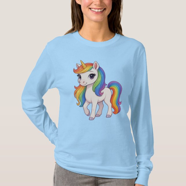Söt, färgglad regnbågsenhörning t shirt (Framsida)