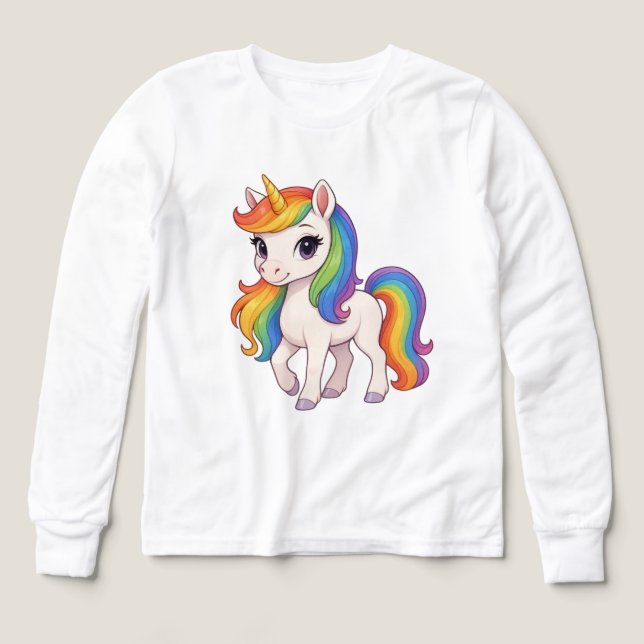 Söt, färgglad regnbågsenhörning t shirt (Design framsida)