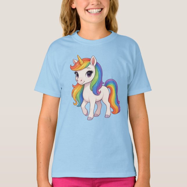 Söt, färgglad regnbågsenhörning  t shirt (Framsida)