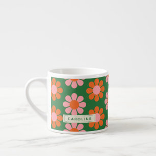 Söt Färgglad Retro Blomma Mönster Grön Rosa Namn Espressomugg