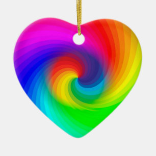 Söt färgglad Tie Dye regnbåge virvel konst mönster Julgransprydnad Keramik