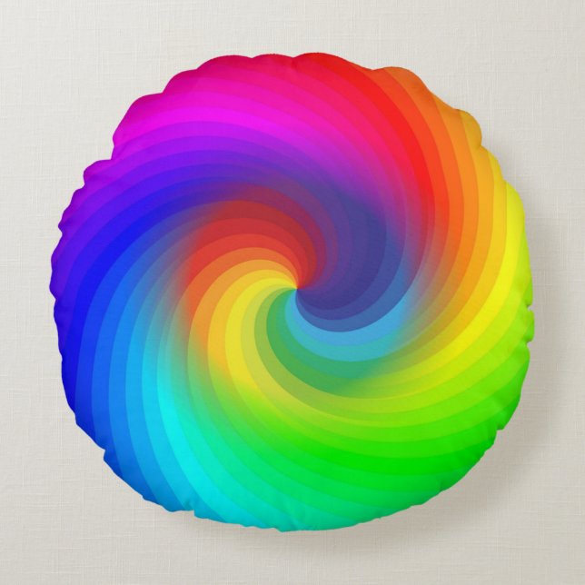 Söt färgglad Tie Dye regnbåge virvel konst mönster Rund Kudde (Framsidan)