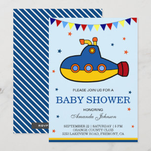 Söt färgglad undervattensbåt Baby Shower-inbjudan Inbjudningar