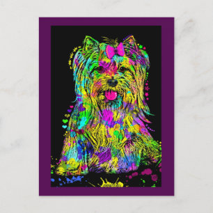 Söt färgglad Yorkshire Terrier Yorkie Hund Vykort