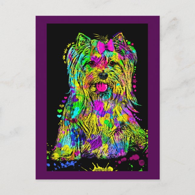 Söt färgglad Yorkshire Terrier Yorkie Hund Vykort (Framsida)