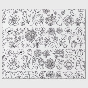 Söt färgläggning blommiga klotter barn färgläggnin presentpapper