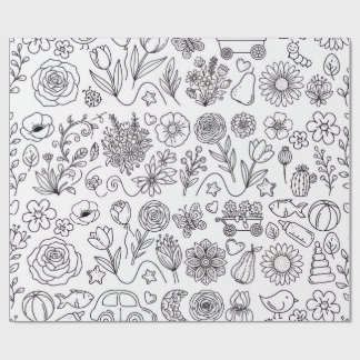 Söt färgläggning blommiga klotter barn färgläggnin presentpapper