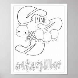 Söt Färgläggning Bugs Caterpillar Namn Poster