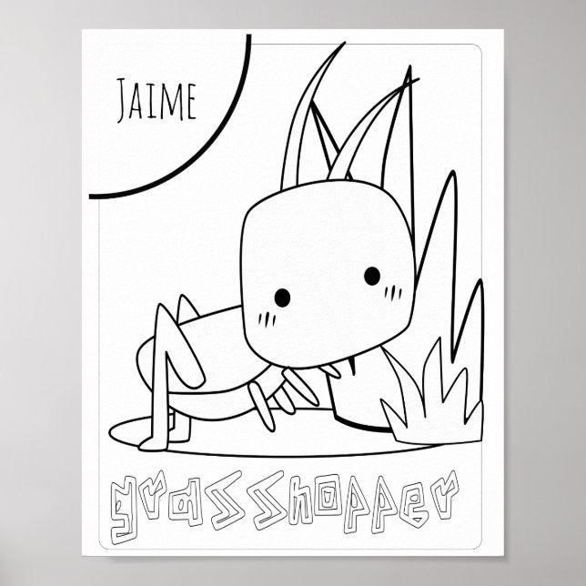 Söt Färgläggning Gräshoppa Namn Poster (Framsidan)