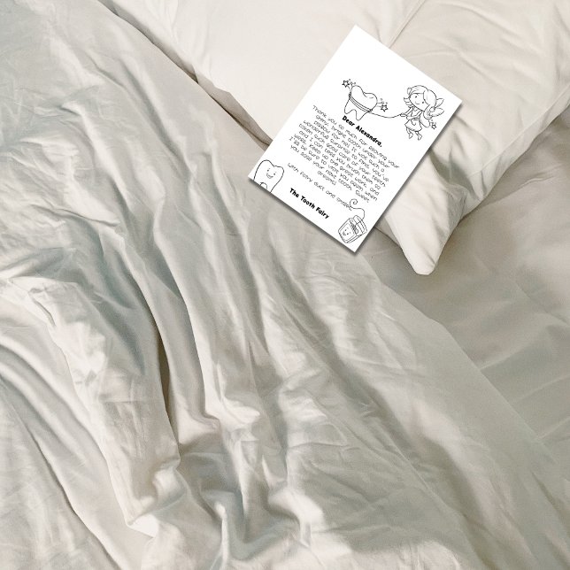 Söt, färgläggning, tandfairy, förvarar tanden tack kort (Cute Colorable Tooth Fairy Pooling The Tooth Thank You Card)