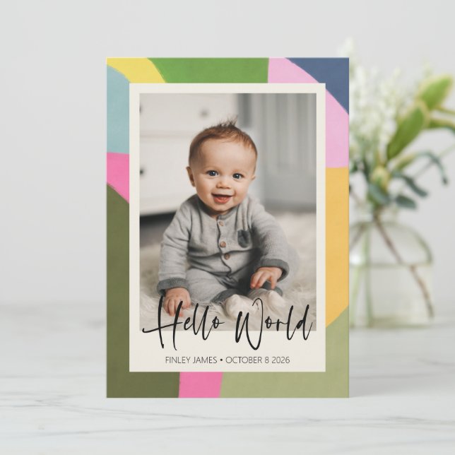 Söt Färgrik Abstrakt Nyfödd Bebis Foto Födelse Meddelande (Stående Fram)