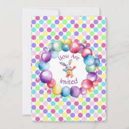 Söt färgrik akvarell kanin och prickar inbjudningar