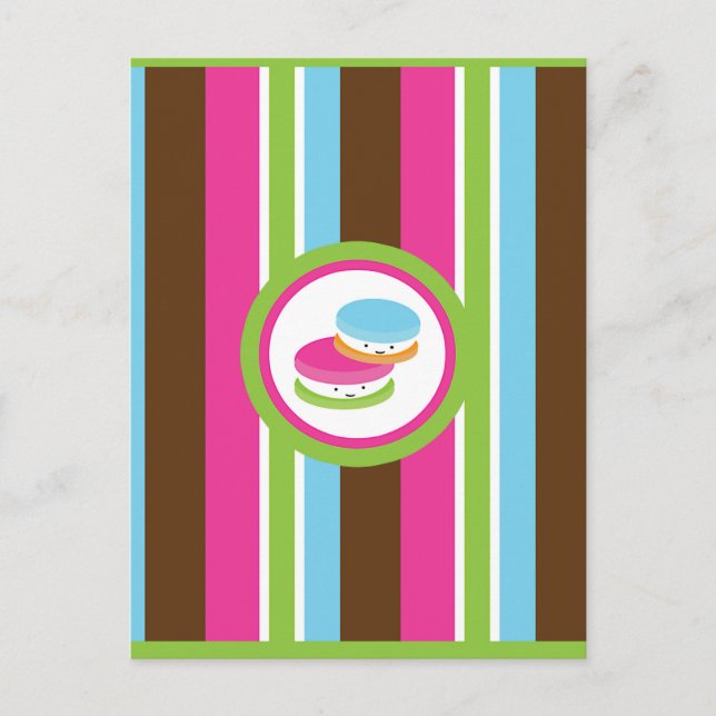 Söt Färgrik Bageri Macaroons Rolig Randig Flyer Vykort (Framsida)