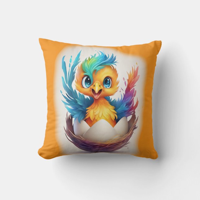 Söt Färgrik Bebis Fenix Kläcks Kudde (Framsida)