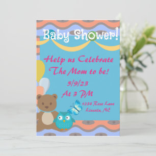 Söt Färgrik Bebis Shower Inbjudan