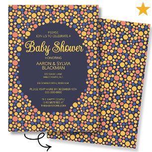Söt färgrik blå gul prick baby shower inbjudningar