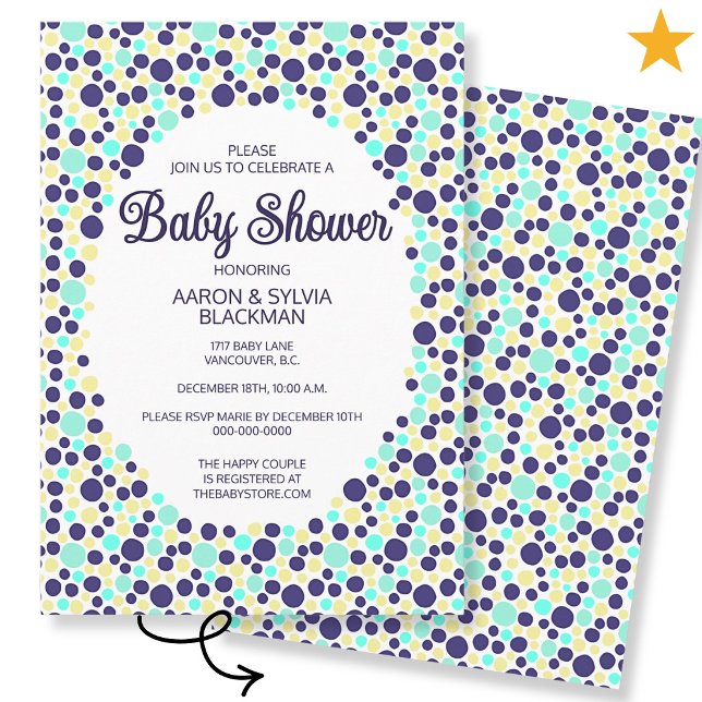 Söt färgrik blå turkos prickig baby shower inbjudningar (Skapare uppladdad)
