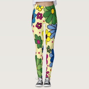 Söt färgrik blommig gul leggings