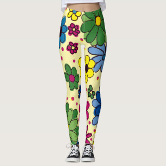 Söt färgrik blommig gul leggings