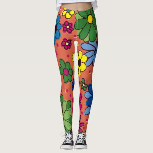 Söt färgrik blommig orange leggings