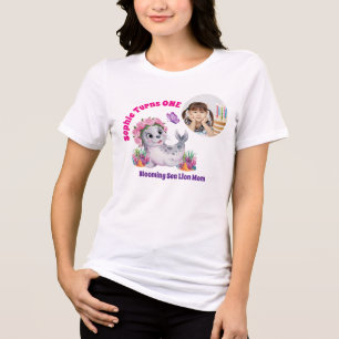 Söt Färgrik Blommig Sjölejon Foto Födelsedag Mamma T Shirt