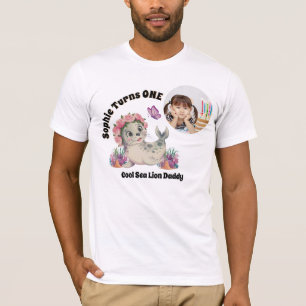 Söt Färgrik Blommig Sjölejon Foto Födelsedags Papp T Shirt