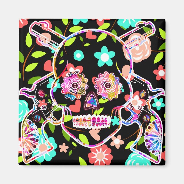 Söt färgrik blomskalle magnet (Framsidan)