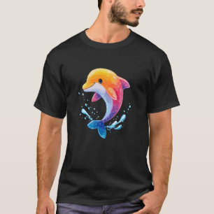 Söt Färgrik Delfin Kawaii Regnbåge Havsvibbar T Shirt