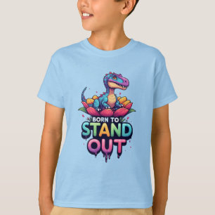 Söt Färgrik Dinosaurie Som Sitter På Blomma T Shirt