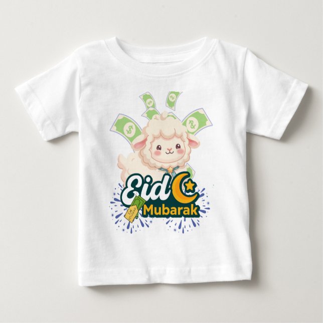 Söt Färgrik Eid Mubarak Får Barn T-Shirt - Lycklig (Framsida)