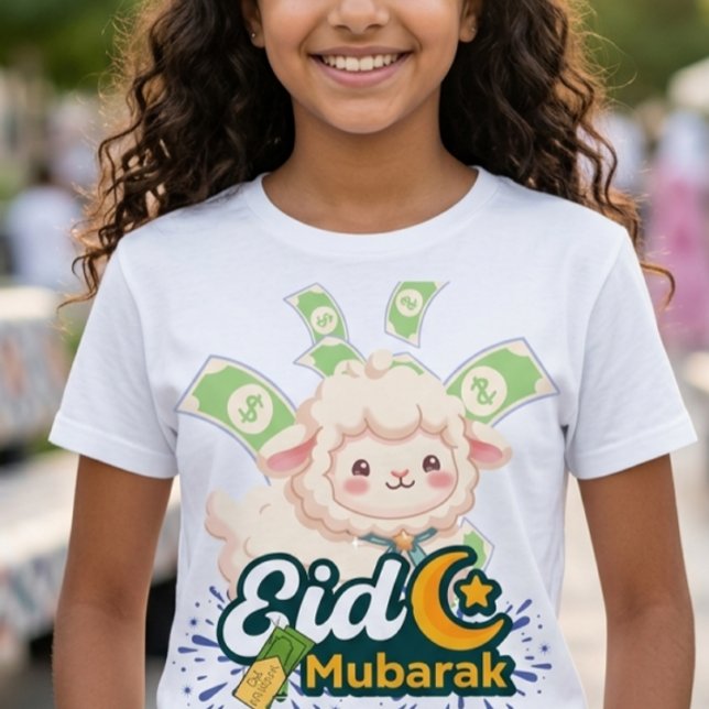 Söt Färgrik Eid Mubarak Får Barn T-Shirt - Lycklig (Skapare uppladdad)